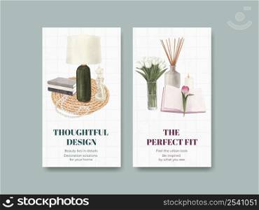 Instagram template with nordic antique home concept,watercolor style