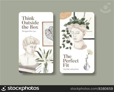 Instagram template with nordic antique home concept,watercolor style

