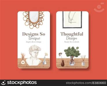 Instagram template with nordic antique home concept,watercolor style  