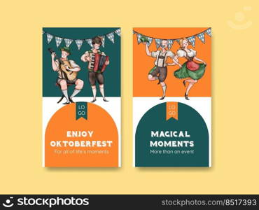 Instagram template with oktoberfest festive concept,watercolor style
