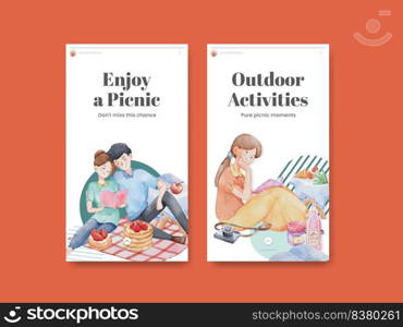 Instagram template with picnic day concept,watercolor style 