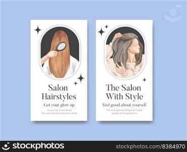 Instagram template with salon hair beauty concept,watercolor style 