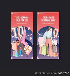 Instagram template with shopping sale concept,watercolor style 