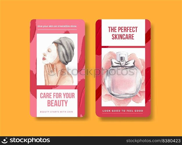 Instagram template with skin care beauty concept,watercolor style 