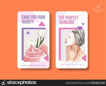 Instagram template with skin care beauty concept,watercolor style
