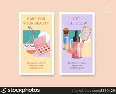 Instagram template with skin care beauty concept,watercolor style 