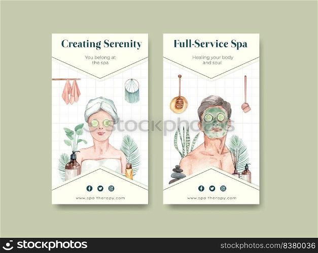 Instagram template with spa therapy concept,watercolor style

