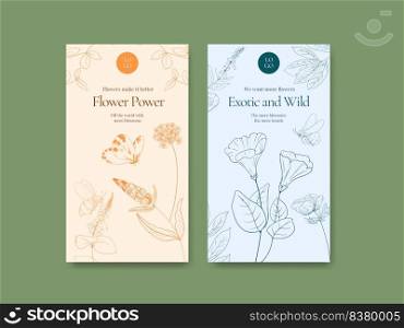 Instagram template with spring wild flower concept,line art style

