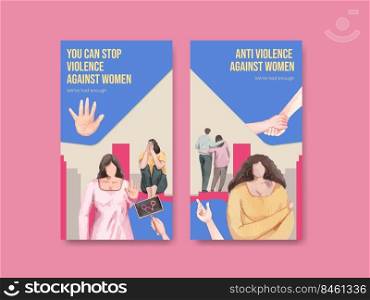 Instagram template with stop violence against women concept,watercolor style   