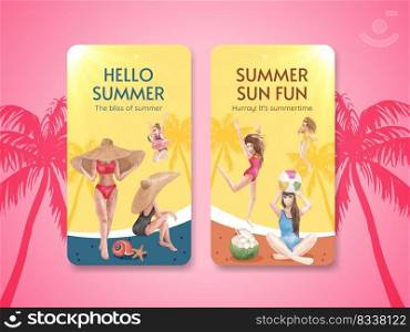 Instagram template with summer vibes concept,watercolor style
