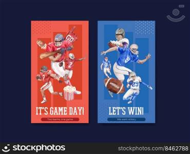 Instagram template with super bowl sport concept design for online marketing and social media watercolor vector illustration.
