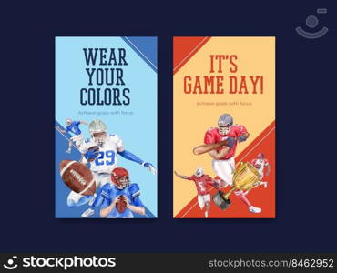 Instagram template with super bowl sport concept design for online marketing and social media watercolor vector illustration. 