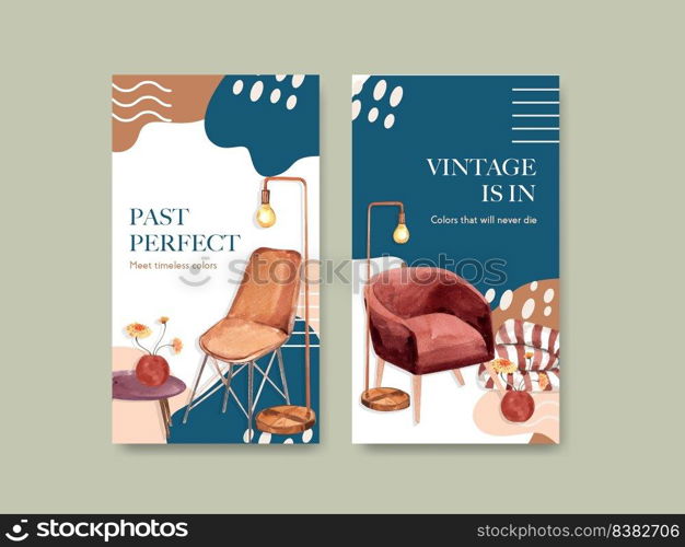 Instagram template with terracotta decor concept design for social media and online marketing watercolor vector illustration 