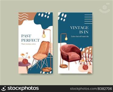 Instagram template with terracotta decor concept design for social media and online marketing watercolor vector illustration 