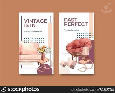Instagram template with terracotta decor concept design for social media and online marketing watercolor vector illustration