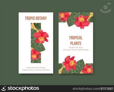 Instagram template with tropical botany concept, watercolor style 