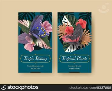 Instagram template with tropical botany concept, watercolor style 