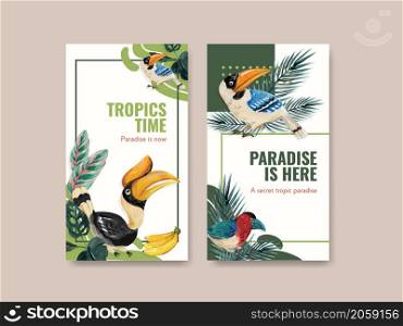 Instagram template with tropical contemporary concept design for social media and online community watercolor vector illustration