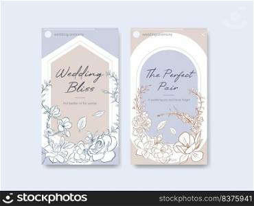 Instagram template with wedding ceremony concept design for social media vector illustration. 