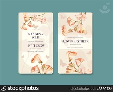 Instagram template with wild flowers concept,watercolor style
