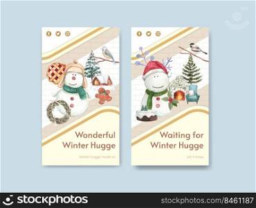 Instagram template with winter hugge concept,watercolor style   