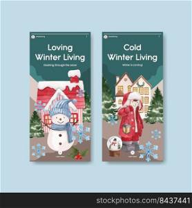 Instagram template with winter living concept,watercolor style