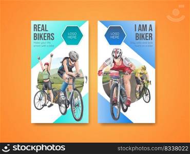 Instagram template with world bicycle day concept,watercolor style 