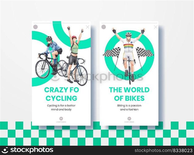 Instagram template with world bicycle day concept,watercolor style
