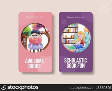 Instagram template with world book day concept,watercolor style
