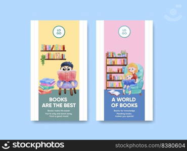 Instagram template with world book day concept,watercolor style
