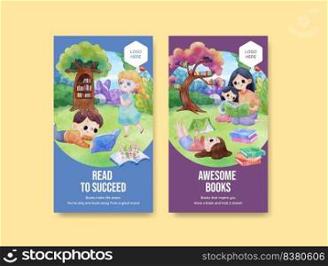Instagram template with world book day concept,watercolor style 