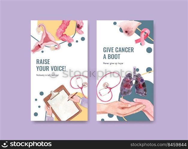 Instagram template with world cancer day concept design for social media and digital marketing watercolor vector illustration. 