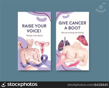 Instagram template with world cancer day concept design for social media and digital marketing watercolor vector illustration.
