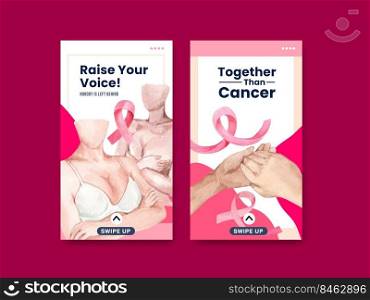 Instagram template with world cancer day concept design for social media and digital marketing watercolor vector illustration.
