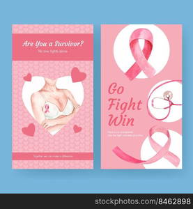 Instagram template with world cancer day concept design for social media and digital marketing watercolor vector illustration.
