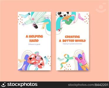Instagram template with world down syndrome day concept design for social media and community watercolor illustration 
