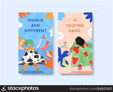 Instagram template with world down syndrome day concept design for social media and community watercolor illustration 