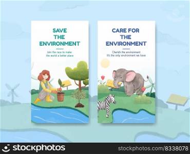 Instagram template with World Environment Day concept,watercolor style 