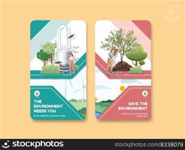 Instagram template with World Environment Day concept,watercolor style 
