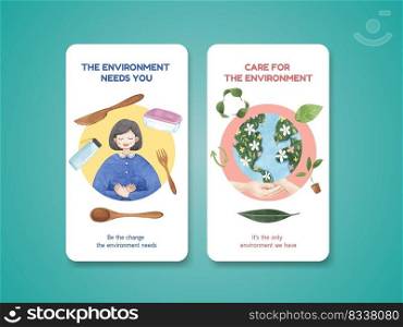 Instagram template with World Environment Day concept,watercolor style
