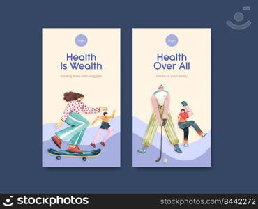 Instagram template with world health day concept design for social media watercolor illustration 