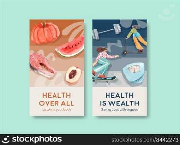 Instagram template with world health day concept design for social media watercolor illustration 