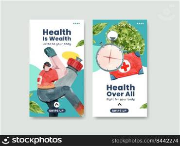 Instagram template with world health day concept design for social media watercolor illustration
