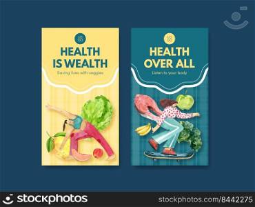 Instagram template with world health day concept design for social media watercolor illustration 