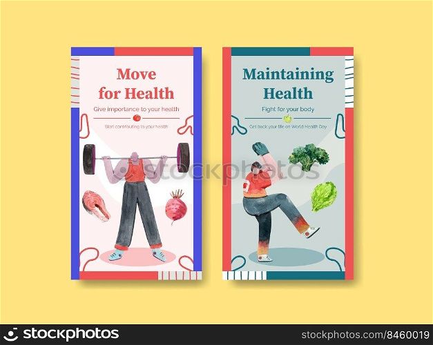 Instagram template with world health day concept design for social media watercolor illustration
