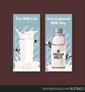 Instagram template with world milk day concept,watercolor style
