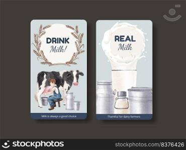 Instagram template with world milk day concept,watercolor style 