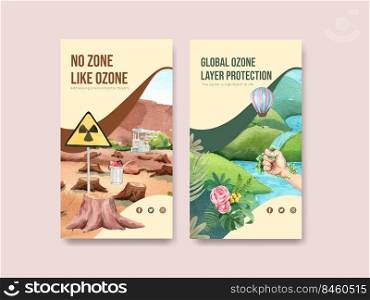 Instagram template with world ozone day concept,watercolor style 