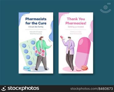 Instagram template with world pharmacists day concept,watercolor style 
