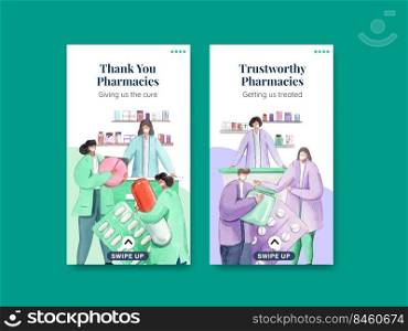 Instagram template with world pharmacists day concept,watercolor style 